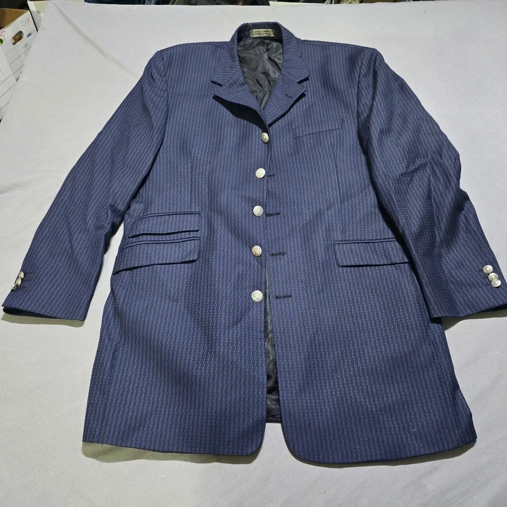 Wool Blazer Mens 42R Navy Blue 5-Button Micro Pattern Made in Canada